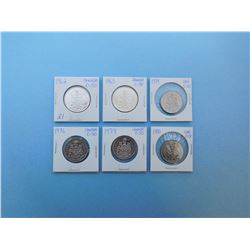 LOT OF 6 CANADIAN FIFTY CENT PIECES - 1962, 1963, 1974, 1976, 1978, 1980