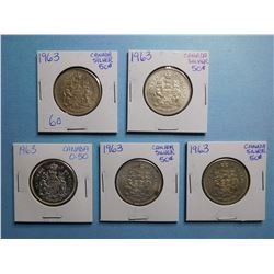 LOT OF 5 FIFTY CENT PIECES 1963