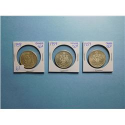 LOT OF 3 FIFTY CENT PIECES 1959