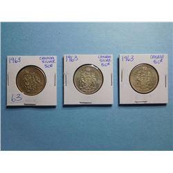 LOT OF 3 FIFTY CENT PIECES 1963
