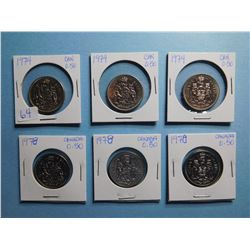 LOT OF 6 FIFTY CENT PIECES 1974 x 3, 1978 x 3