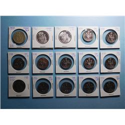 LOT OF 15 FIFTY CENT PIECES 1959, 1961 x 2, 1978 x 7, 1980 x 4
