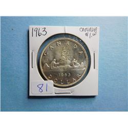 1963 CANADA SILVER DOLLAR COIN