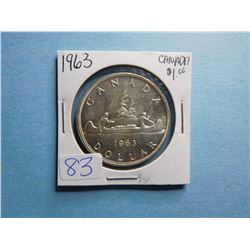1963 CANADA SILVER DOLLAR COIN