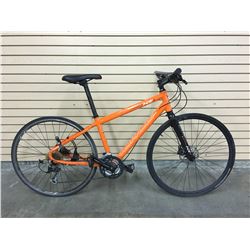 ORANGE NORCO INDIE 2 HYBRID ROAD BIKE WITH FRONT AND REAR HYDRAULIC DISK BRAKES, MISSING REAR DISK