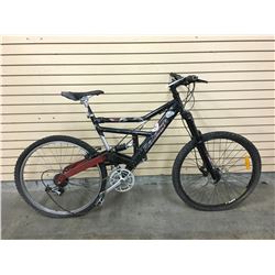 BLACK RALEIGH FULL SUSPENSION MOUNTAIN BIKE WITH FRONT DISK BRAKE