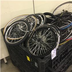 LOT OF ASSORTED BIKE WHEELS AND RIMS, BIN NOT INCLUDED