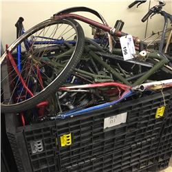 LOT OF ASSORTED BIKE FRAMES AND PARTS, BIN NOT INCLUDED