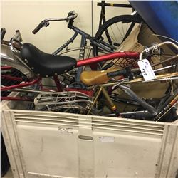 LOT OF ASSORTED BIKE FRAMES AND PARTS, BIN NOT INCLUDED