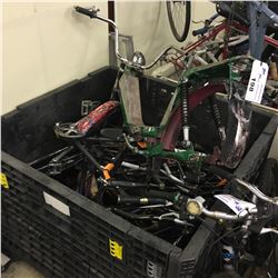 LOT OF ASSORTED BIKE FRAMES AND PARTS, BIN NOT INCLUDED