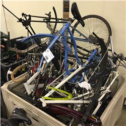 LOT OF ASSORTED BIKE FRAMES AND PARTS, BIN NOT INCLUDED