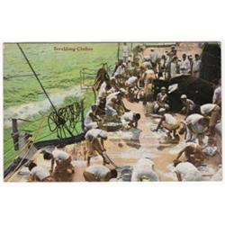 POSTCARD OF SAILORS ON SHIP DOING LAUNDRY