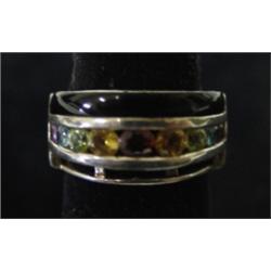 LADIES' SILVER RING W/MULTI-COLORED STONES
