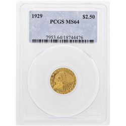 1929 $2 1/2 Indian Head Quarter Eagle Gold Coin PCGS MS64