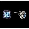 Image 2 : 2.80 ctw Blue Topaz and Sapphire Earrings - 14KT White Gold