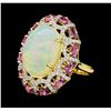Image 1 : 13.98 ctw Opal, Pink Sapphire and Diamond Ring - 14KT Yellow Gold