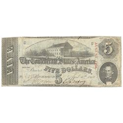 1863 $5 The Confederate States of America Note T-60 CC