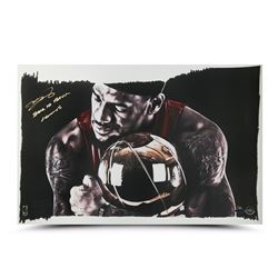 LeBron James Signed  Magic Moment  12x24 Limited Edition Print Inscribed  Back To Back Champs  (UDA)