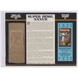 Commemorative Super Bowl XXXVII Score Card With 22kt Gold Ticket: Buccaneers vs Raiders