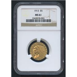 1913 $5 Indian Head Half Eagle Gold Coin (NGC MS 61)