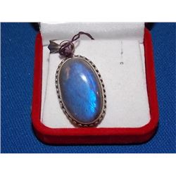 PENDANT - POLISHED LABORADITE IN STERLING SILVER SETTING - 2" LONG - 12.1gm - stamped 925