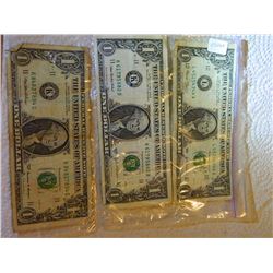 PAPER MONEY - AMERICAN $1 - 3 TTL