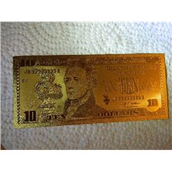 GOLD FOIL BILL - 24K SOLID GOLD - USA $10 - not legal tender