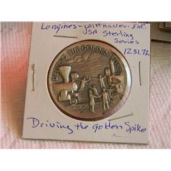 SILVER SERIES - LONGINE-WITTNAUER INC USA STERLING SERIES 12.31.72 - DRIVING THE GOLDEN SPIKE - 35GM