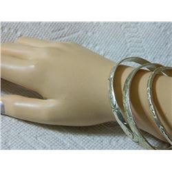 ESTATE - ETCHED BANGLE BRACELETS - SILVER? - NON-FEROUS - 3 TTL