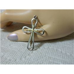 ESTATE - PENDANT - CROSS - "STER ..PPQ???" - GOLD CROSS IN CENTER - 2.5gm - 44mm tall
