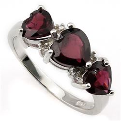 RING -  HEART GARNETS IN 925 STERLING SILVER SETTING - SZ 6 - RETAIL ESTIMATE $500