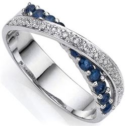 **** FEATURE ITEM ****  RING - 8 2/5 CTW GENUINE SAPPHIRE (11PC) & DIAMONDS IN 925 STERLING SILVER C