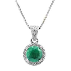 **** FEATURE ITEM **** NECKLACE - 1 1/5 CARAT ENHANCED GENUINE EMERALD S & GENUINE DIAMONDS IN 925 S