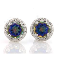 EARRINGS -  4/5 CTW OCEAN MYSTIC GEMSTONES & DIAMOND IN 925 STERLING SILVER SETTING - RETAIL ESTIMAT