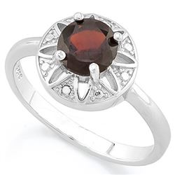 RING - 1 CARAT GARNET & DIAMOND IN 925 STERLING SILVER SETTING - SZ 7 - RETAIL ESTIMATE $450