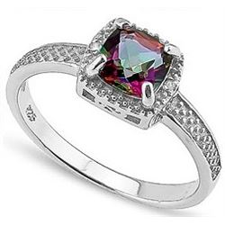 RING - 1 CARAT MYSTIC GEMSTONE & 2 DIAMOND IN 925 STERLING SILVER SETTING -  sz 6 - RETAIL ESTIMATE 