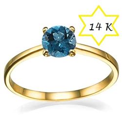 **** FEATURE ITEM **** RING - GENUINE BLUE DIAMOND SOLITAIRE IN 14KT SOLID YELLOW GOLD SETTING - INC