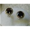 Image 2 : EARRINGS - ROUND FACETED BROWN SMOKEY TOPAZ & DIAMONDS IN STERLING SILVER SETTING - POST & BUTTERFLY