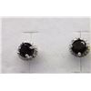 Image 3 : EARRINGS - ROUND FACETED BROWN SMOKEY TOPAZ & DIAMONDS IN STERLING SILVER SETTING - POST & BUTTERFLY