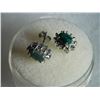 Image 3 : EARRINGS -  1 1/3  CTW OVAL FACETED ENHANCED GENUINE RICH GREEN EMERALD & 2 ROUND FACETED DIAMONDS I
