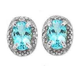 EARRINGS - 1.2 CTW BABY SWISS BLUE TOPAZS & GENUINE DIAMONDS IN 925 STERLING SILVER SETTING - RETAIL