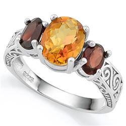 RING - 1 3/4 CARAT AZOTIC GEMSTONE & 2 CARAT GARNET IN 925 STERLING SILVER SETTING - SZ 7 - RETAIL E