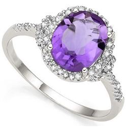 RING -  2.41 CARAT TW (3 PCS) AMETHYST & GENUINE DIAMOND IN PLATINUM OVER 0.925 STERLING SILVER SETT