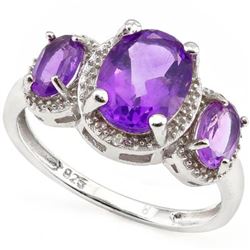 RING -  2.65 CT AMETHYSTS IN 925 STERLING SILVER SETTING - SZ 7 - RETAIL ESTIMATE $350