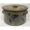 Image 1 : BLUE DECORATED STONEWARE CAKE CROCK