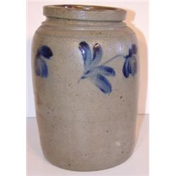 BLUE DECORATED STONEWARE CROCK