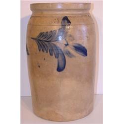 LARGE BLUE DECORATED STONEWARE CROCK