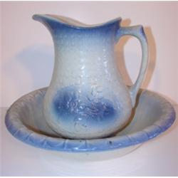 BLUE SALT-GLAZED WASHBOWL & PITCHER