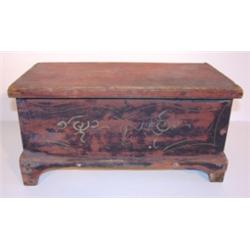 RED AND BLACK PAINTED MINIATURE BLANKET CHEST