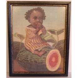 BLACK AMERICANA PRINT OF CHILD & WATERMELON